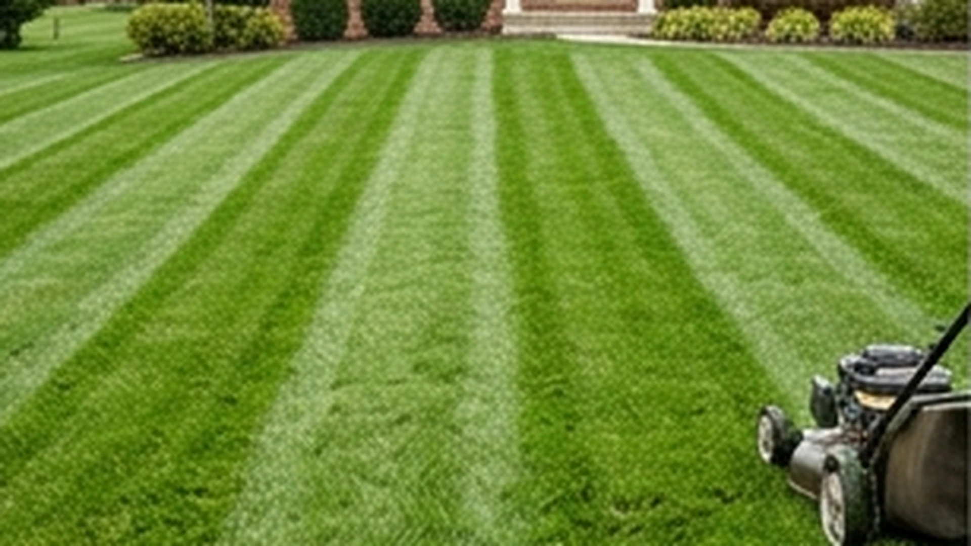 Freshly mowed frederick residential lawn with clean stripes and edging